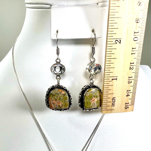 Unakite 925 Gemstone Pendant Bracelet Earrings Set - Picture 9 of 10